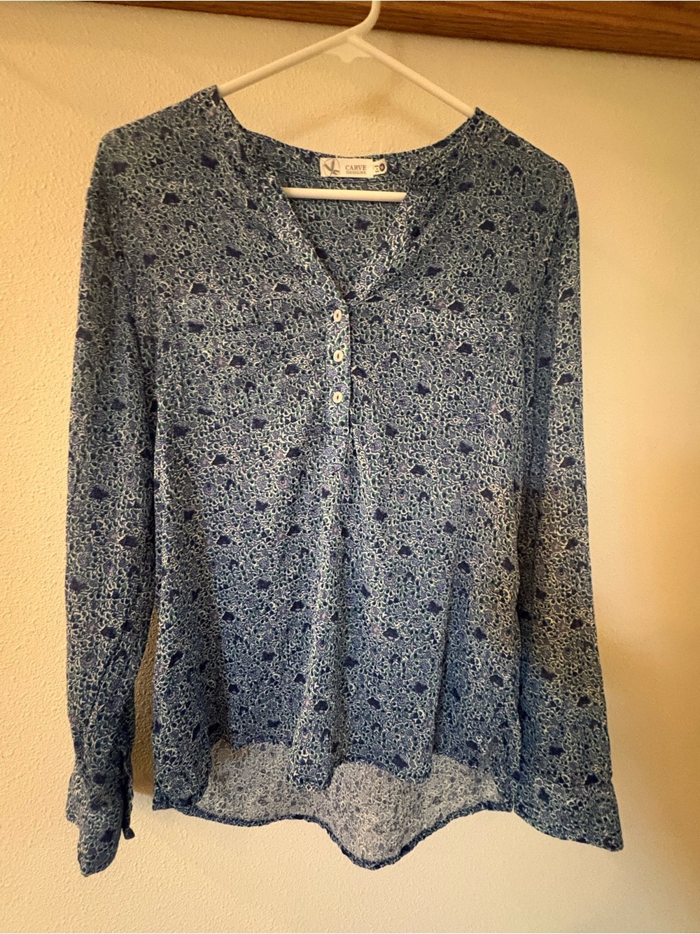 Carve Designs 100% Organic Floral Henley Long Sleeve Gauze Top